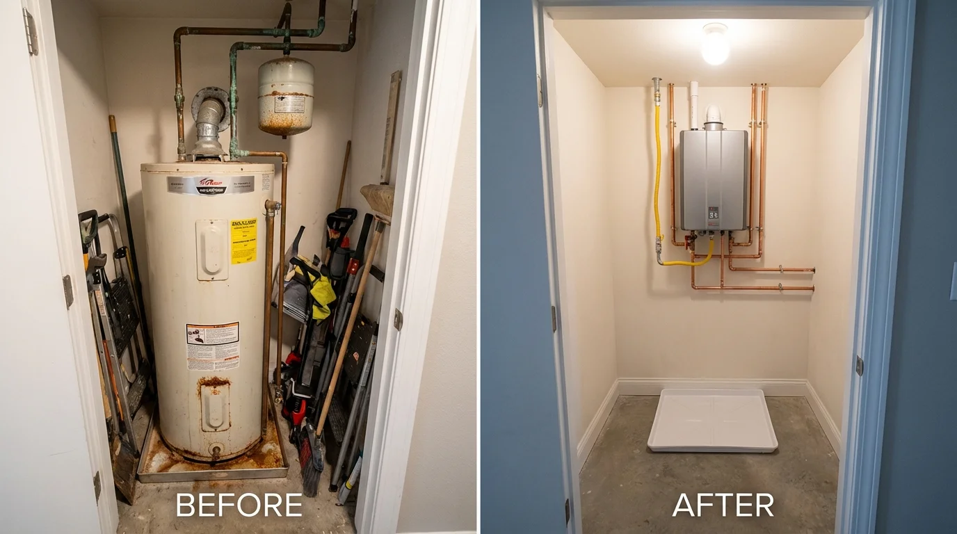 Tank water heater versus wall-mounted tankless unit comparison for Oak Forest, IL homeowners