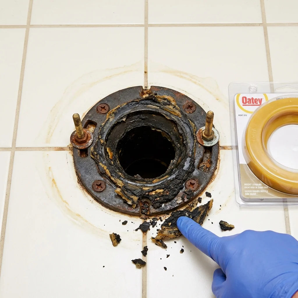 Failed wax ring showing water seepage at the base of a toilet in a Oak Forest, IL home